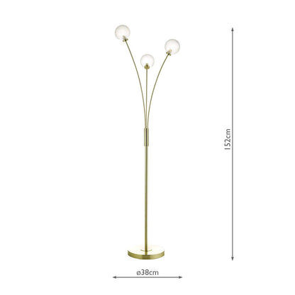 Dar Avari 3 Light Floor Lamp Satin Brass and Frosted Glass