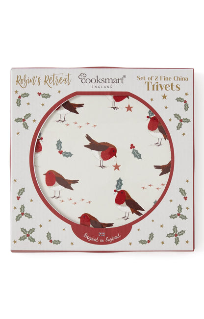 Cooksmart Xmas Robins Retreat Trivets (Set of 2)