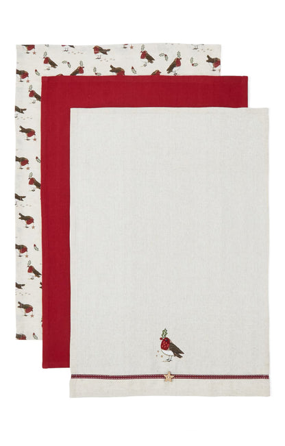 Cooksmart Xmas Robins Retreat Tea Towels (Pack of 3)