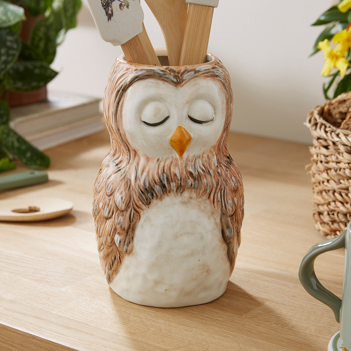 Cooksmart Forest Fable Ceramic Owl Shaped Utensil Pot