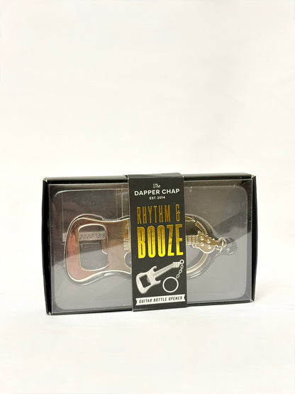 Rhythm & Booze Guitar Bottle Opener Keychain
