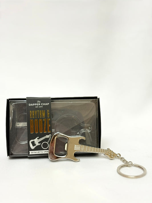 Rhythm & Booze Guitar Bottle Opener Keychain