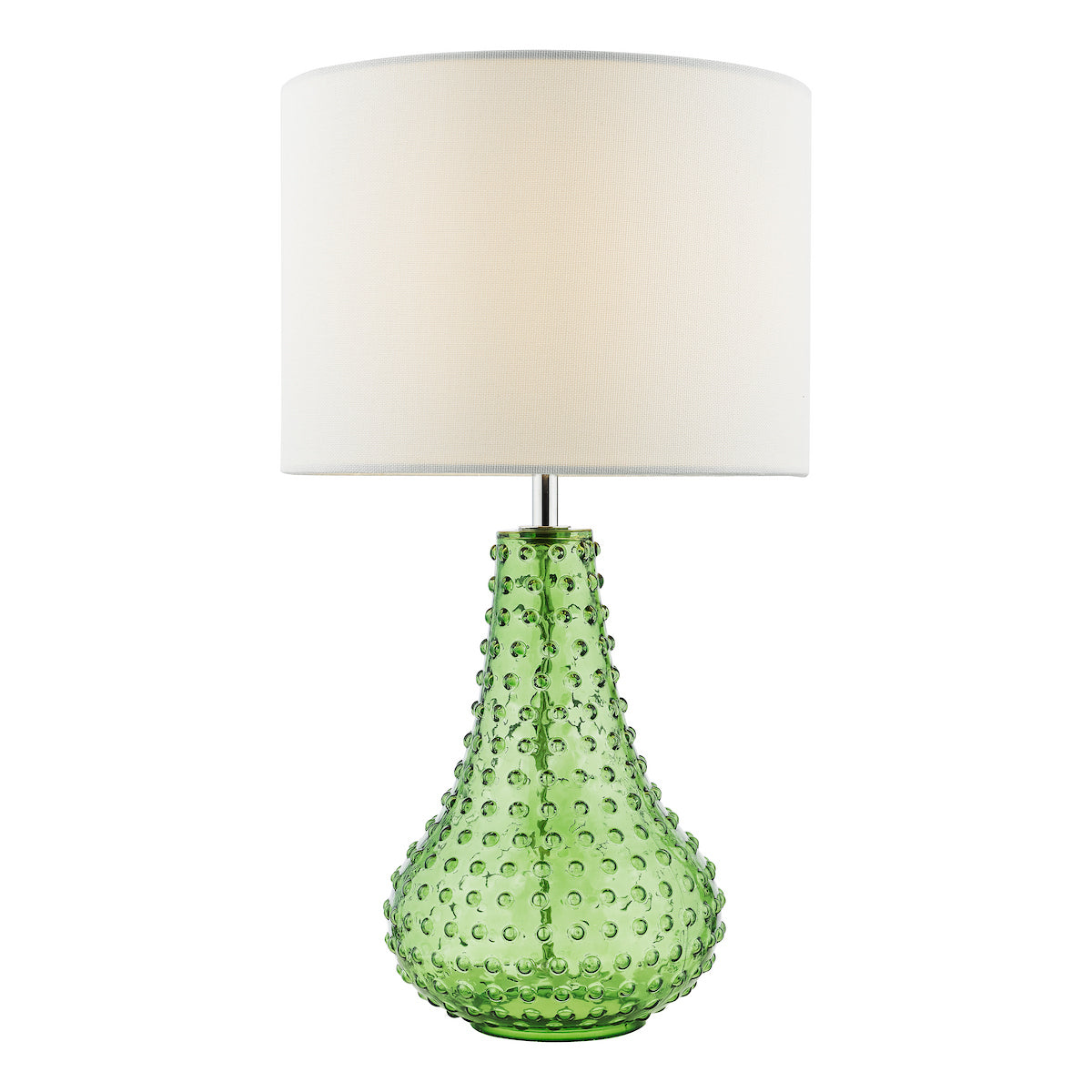Green Glass Table Lamp - Dar Kristina Vintage Hobnail with White Shade