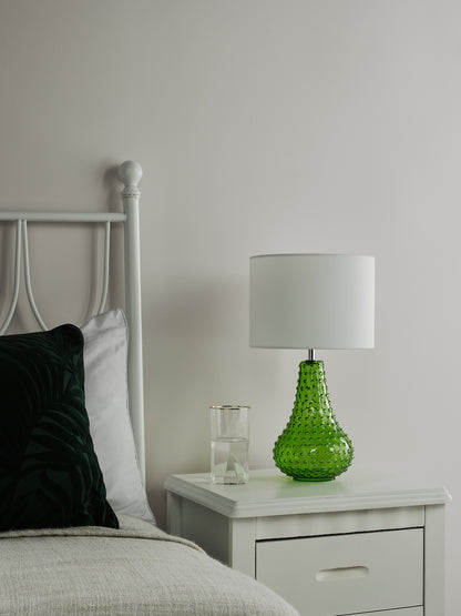 Green Glass Table Lamp - Dar Kristina Vintage Hobnail with White Shade