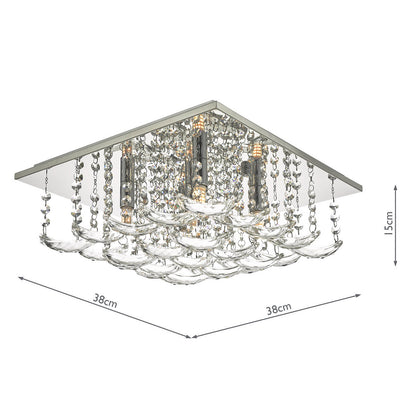 Dar Orella 5 Light Flush Polished Chrome & Crystal