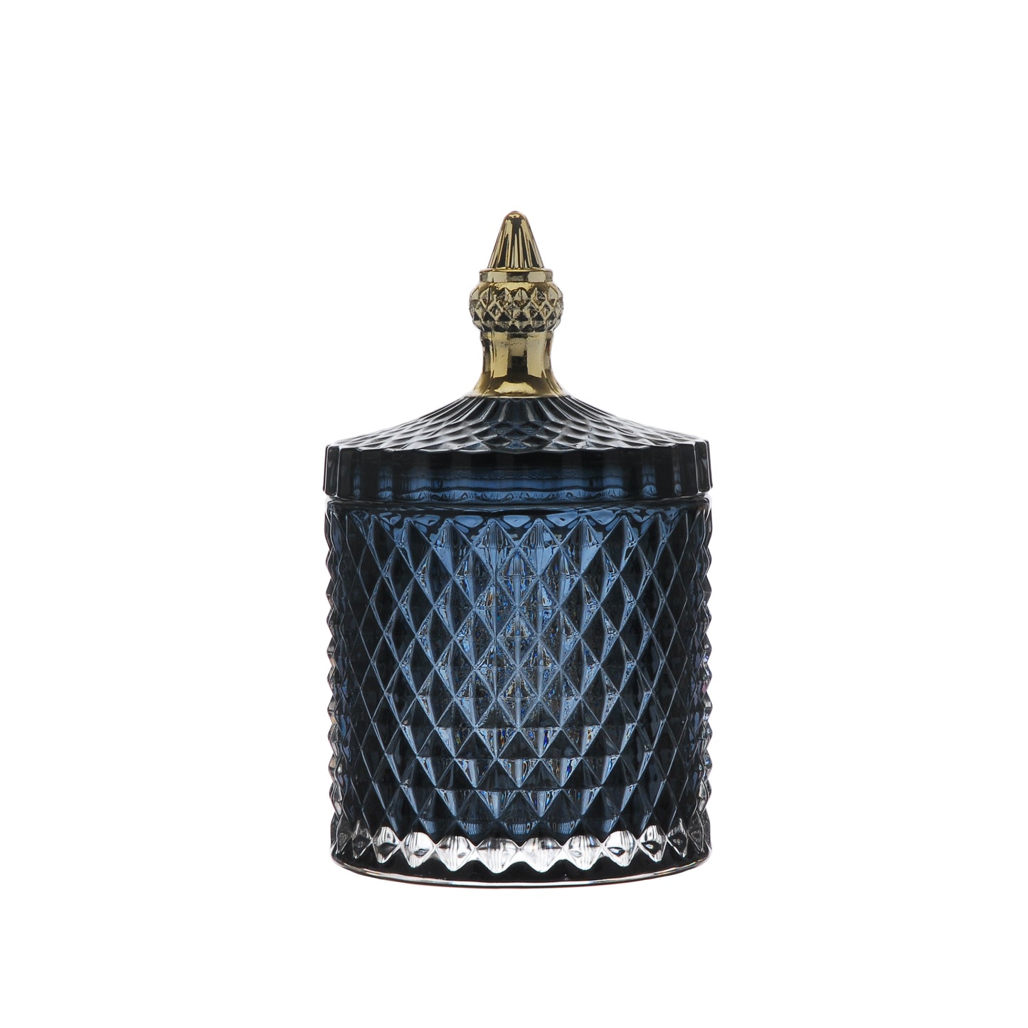 Otters Brook Blue Textured Glass Jar with Gold Handle (18cm)