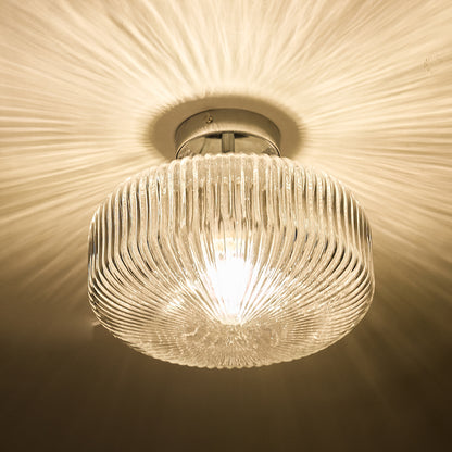 Dar Riva Bathroom Semi Flush Ceiling Light Ribbed Glass Polished Chrome IP44