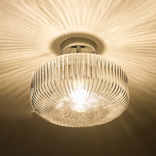 Dar Riva Bathroom Semi Flush Ceiling Light Ribbed Glass Polished Chrome IP44
