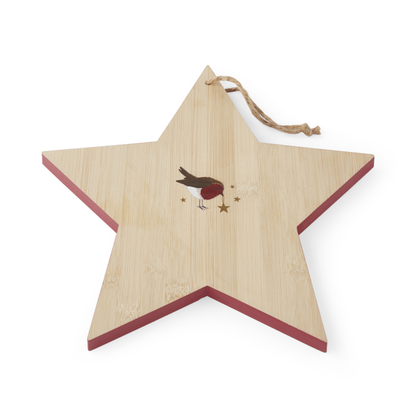 Cooksmart Xmas Robins Retreat Bamboo Star Shaped Board