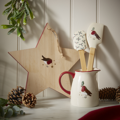 Cooksmart Xmas Robins Retreat Bamboo Star Shaped Board