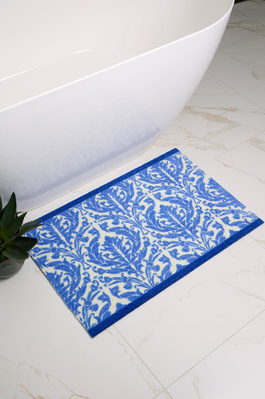 Dip & Drip Nylon Printed Royal Blue Damask Bathmat