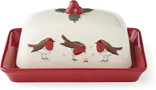 Cooksmart Xmas Robins Retreat Butter Dish