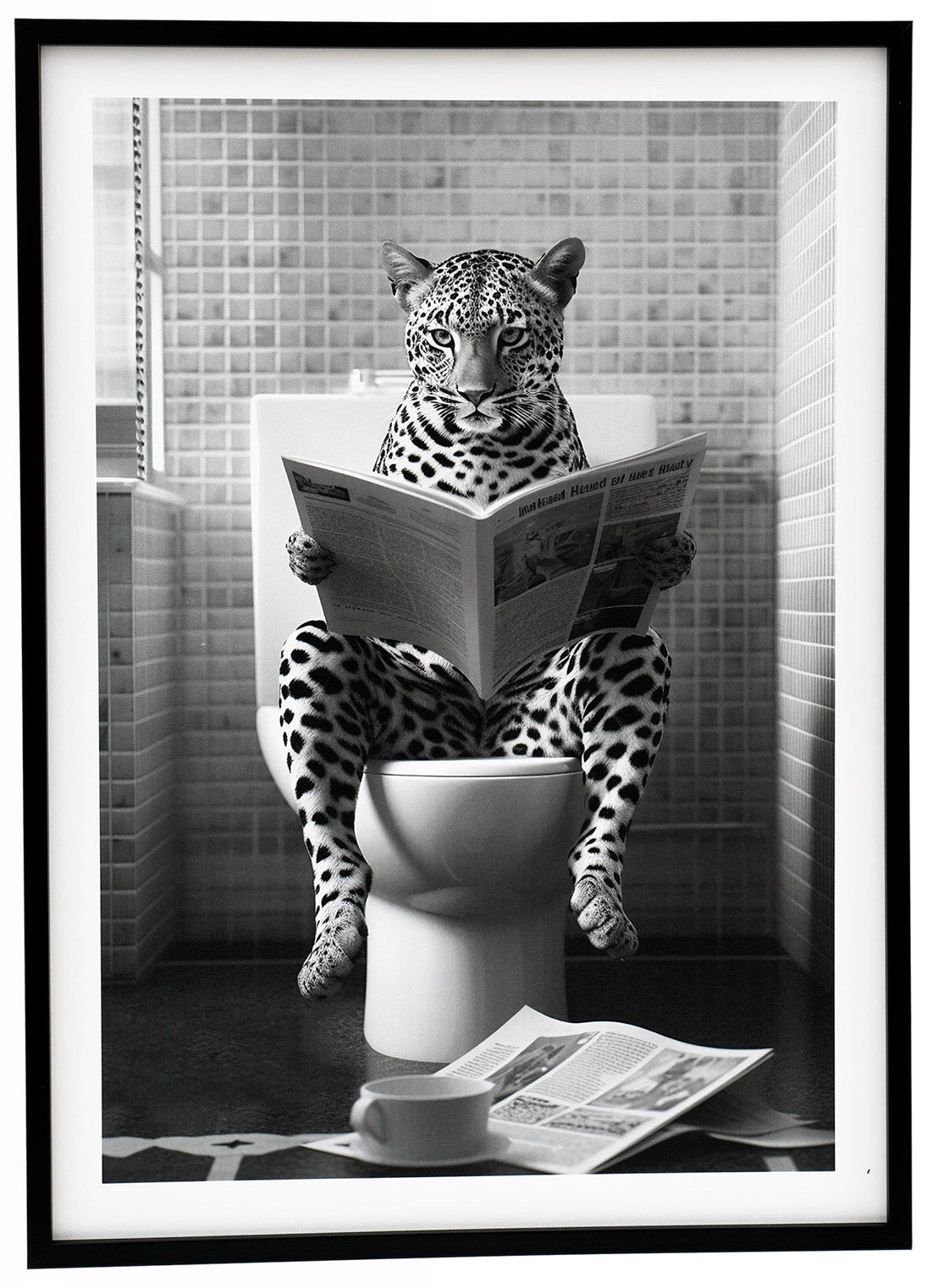 Leopard on Toilet Framed Canvas