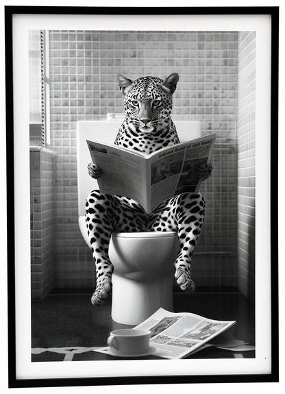Leopard on Toilet Framed Canvas