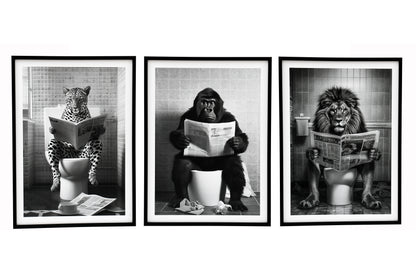 Monkey on Toilet Framed Canvas