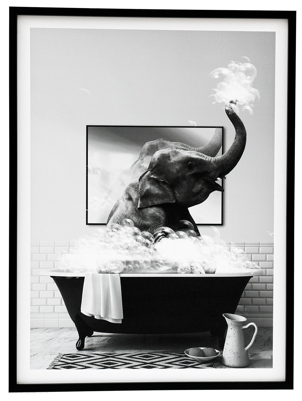 Elephant in Bath Framed Canvas
