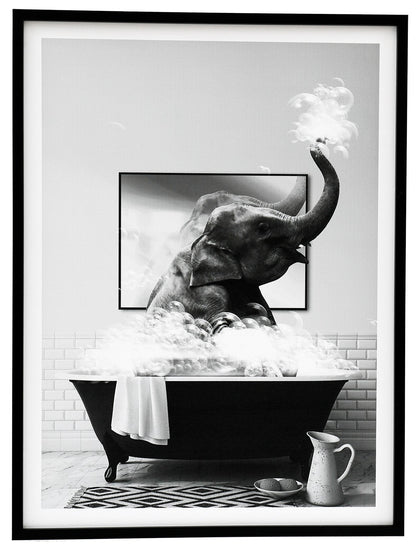 Elephant in Bath Framed Canvas