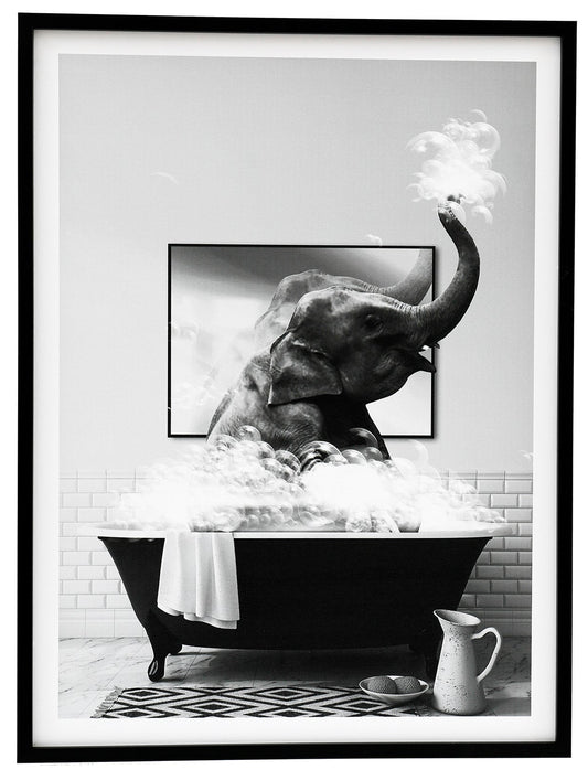 Elephant in Bath Framed Canvas