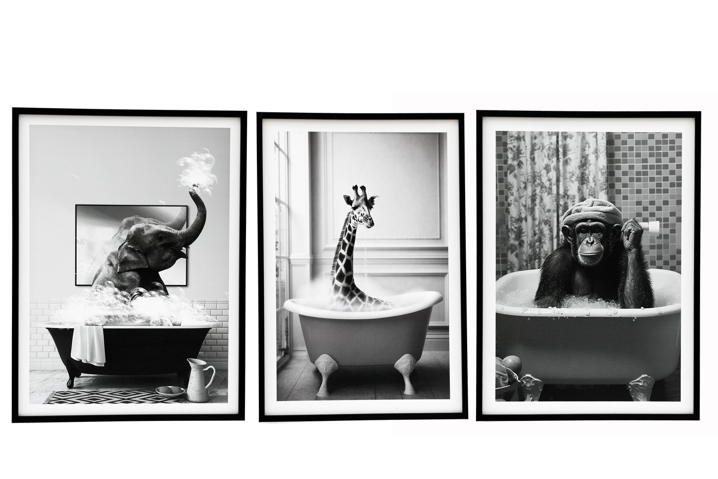 Elephant in Bath Framed Canvas