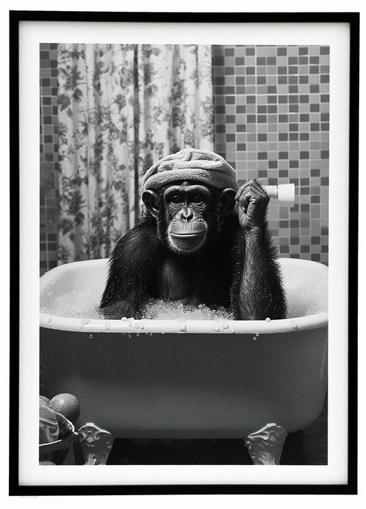 Monkey in Bath Framed Canvas