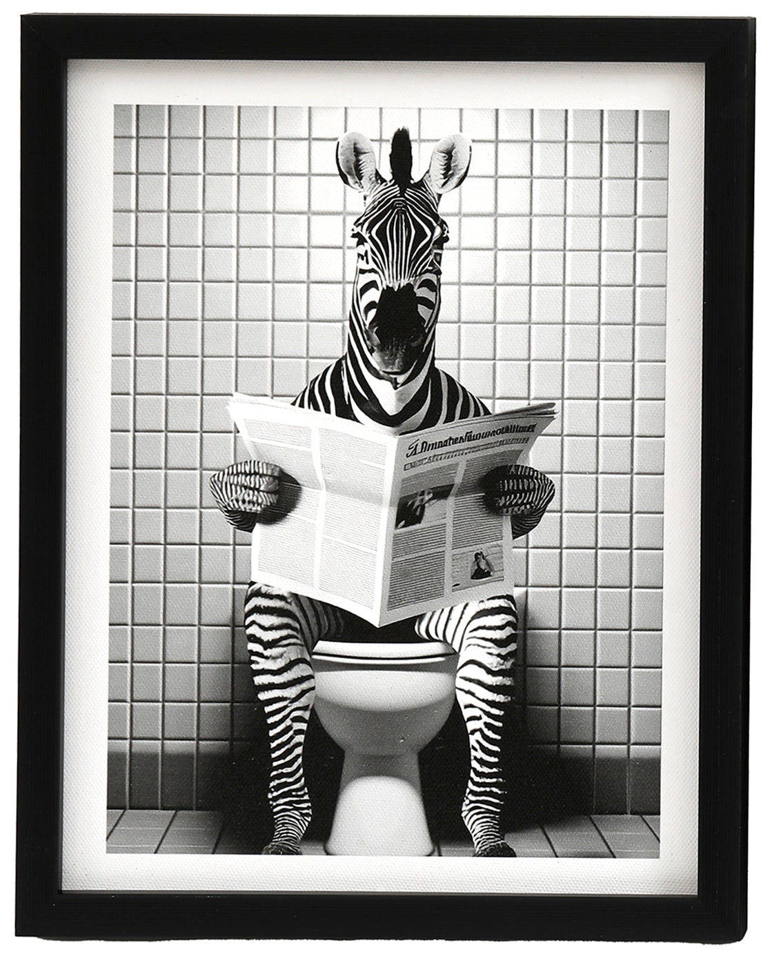 Zebra on Toilet Framed Canvas