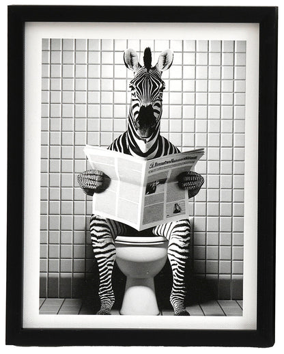 Zebra on Toilet Framed Canvas