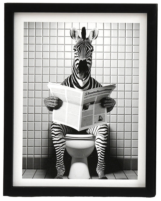 Zebra on Toilet Framed Canvas