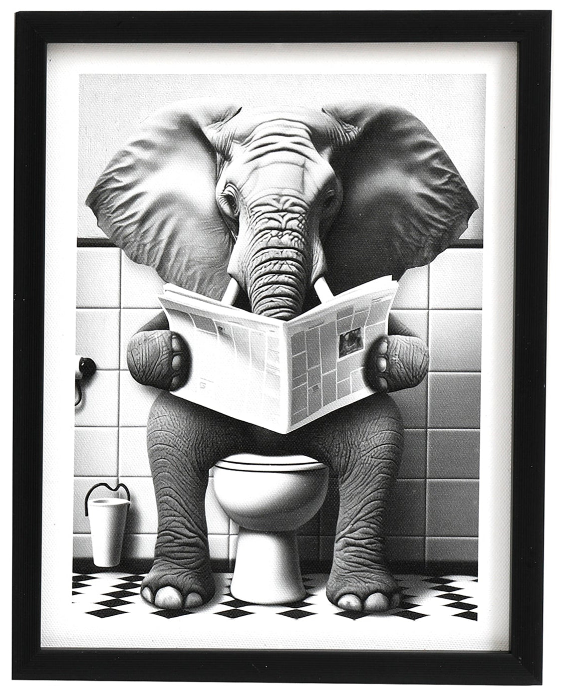 Elephant on Toilet Framed Canvas