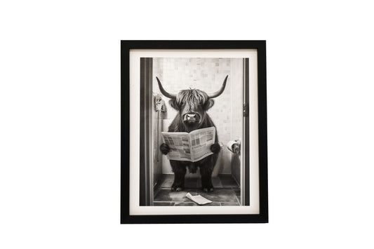 Cow on Toilet Framed Canvas