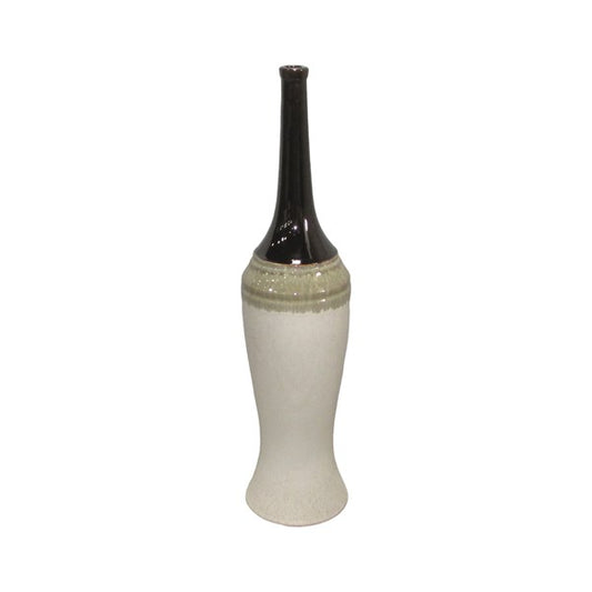 Cream, Green & Black Narrow Neck Vase (66cm)