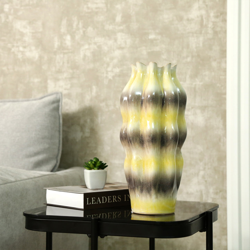 Beige Ceramic Vase with Multicolour Stripes (50cm)