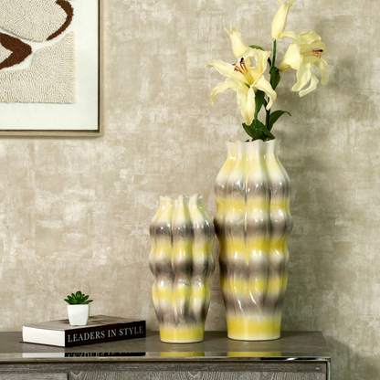 Beige Ceramic Vase with Multicolour Stripes (50cm)