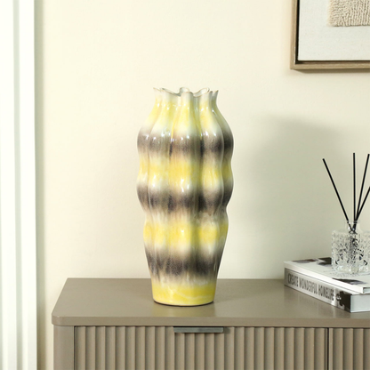 Beige Ceramic Vase with Multicolour Stripes (50cm)