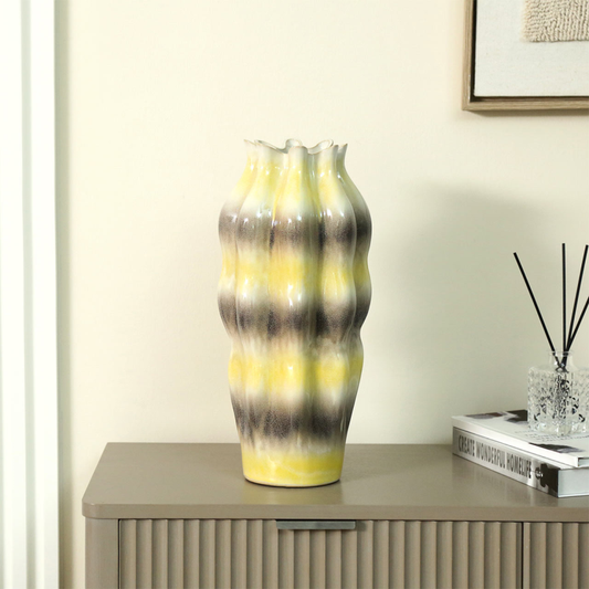 Beige Ceramic Vase with Multicolour Stripes (50cm)