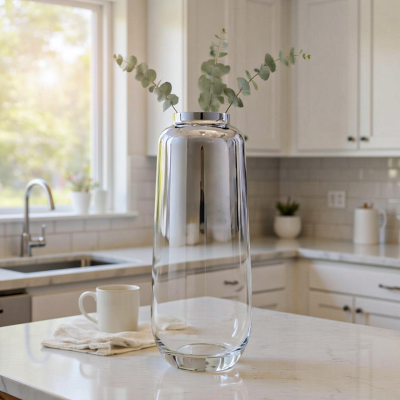 Chrome & Clear Glass Vase (40cm)