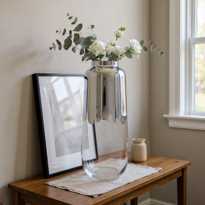 Chrome & Clear Glass Vase (50cm)