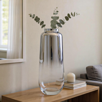 Chrome & Clear Glass Vase (40cm)