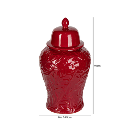 Handmade Red Carved Ceramic Ginger Jar